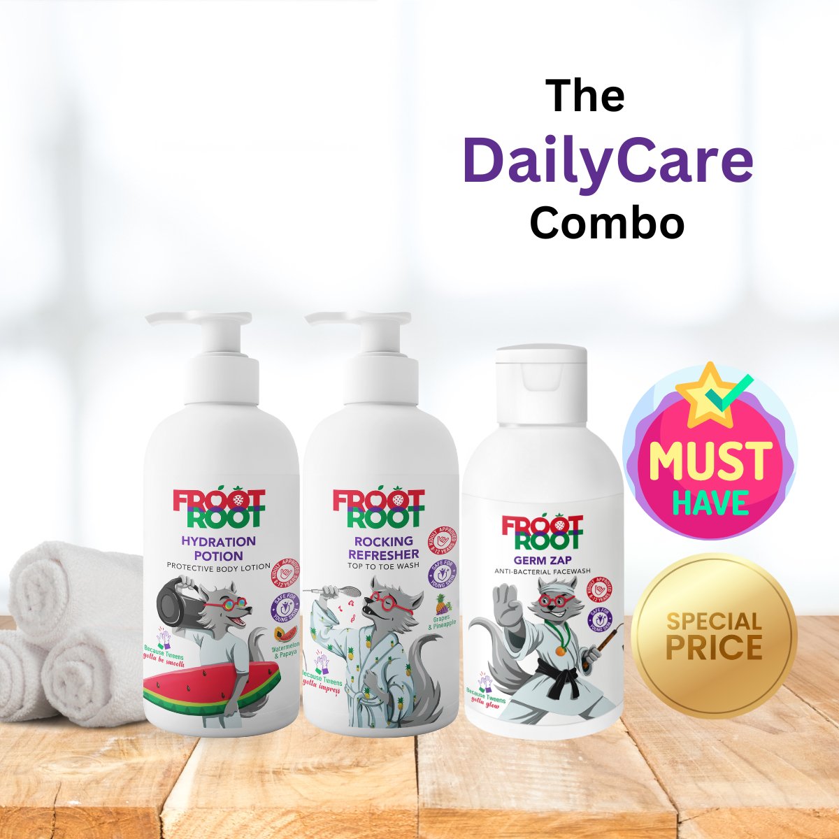 The Daily Care Combo with Top to toe wash 300ml, Facewash 100ml, Body lotion 300ml